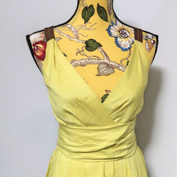 Lida Baday Yellow Belted Pleated Midi Dress 2 - Picture 6 of 13